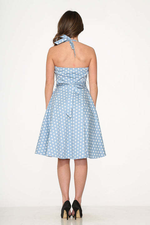 Lichtblauwe en witte swingjurk met stippen-5