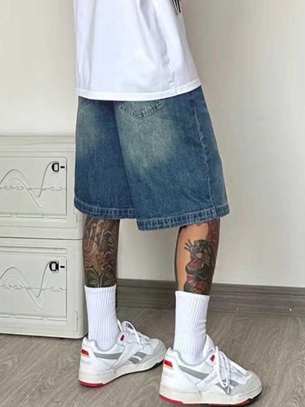 Pantalones cortos azules vintage para hombre-2