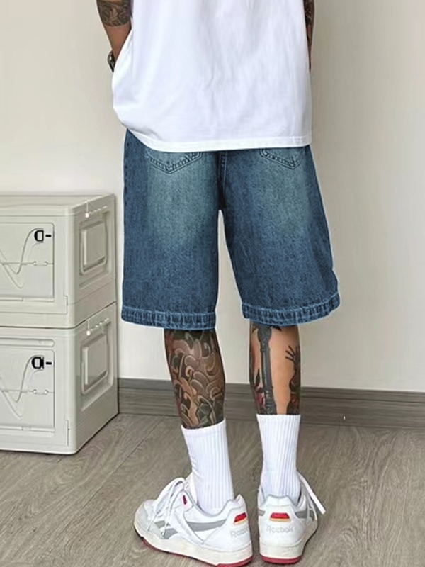 Pantalones cortos azules vintage para hombre-1