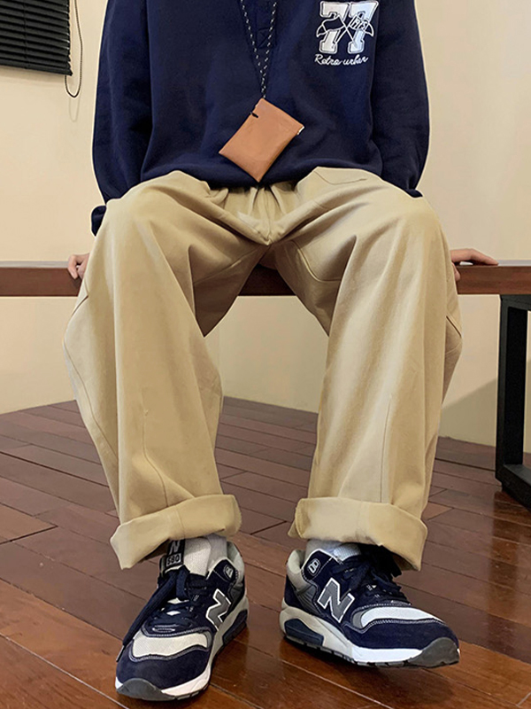 Pantalones de pierna de skater de color sólido para hombre-3