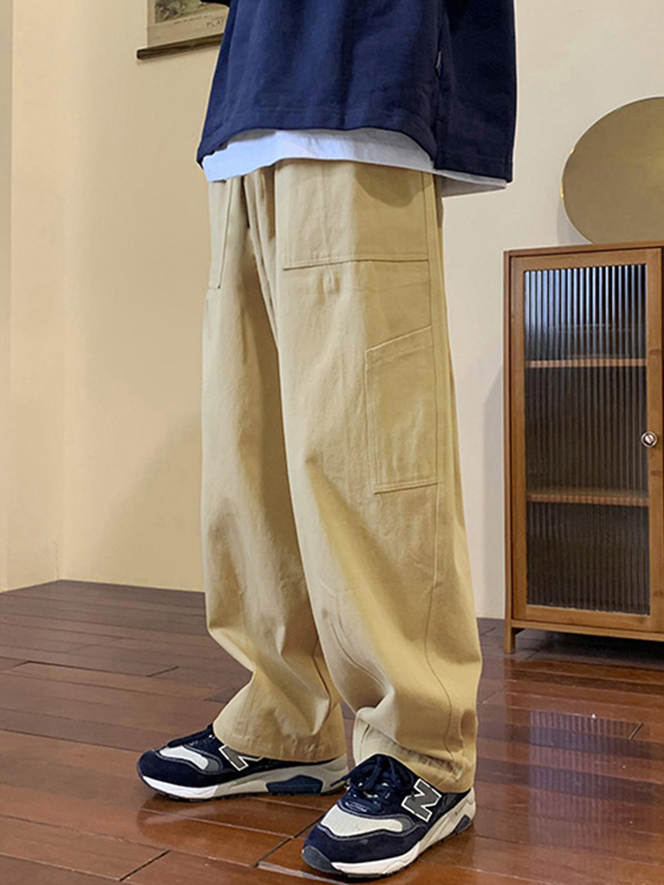 Pantalones de pierna de skater de color sólido para hombre-5